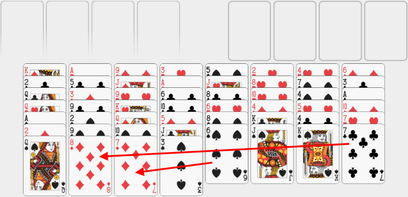 Freecell, exemple de résolution, chapitre 1