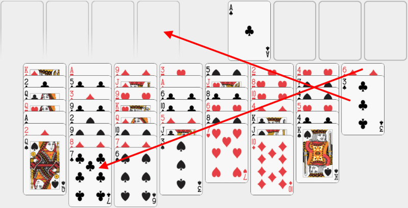 Freecell, solving example, part 3