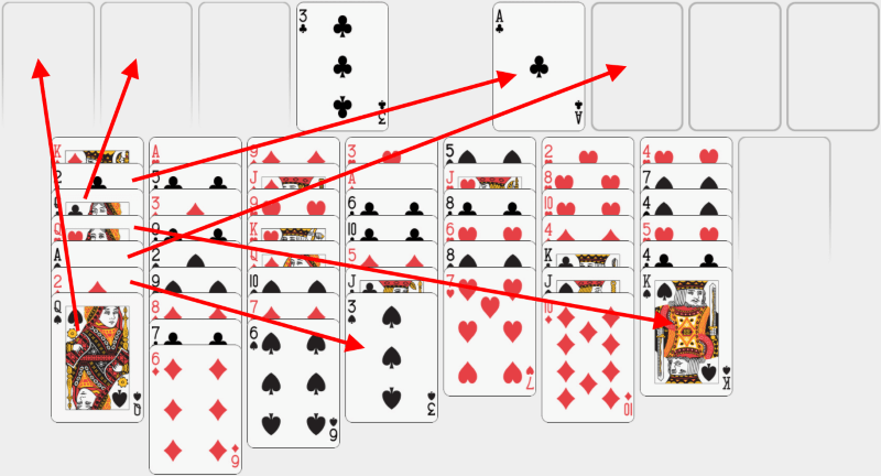 Freecell, solving example, part 4