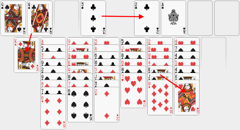 Freecell, solving example, part 5