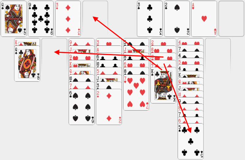 Freecell, solving example, part 7