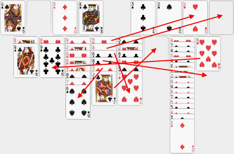 Freecell, solving example, part 9